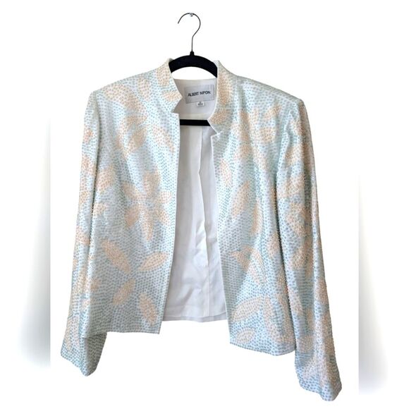 Albert Nipon Beaded Vintage Sequin Beaded Pastel Floral Evening Jacket Size 12 - Picture 1 of 7